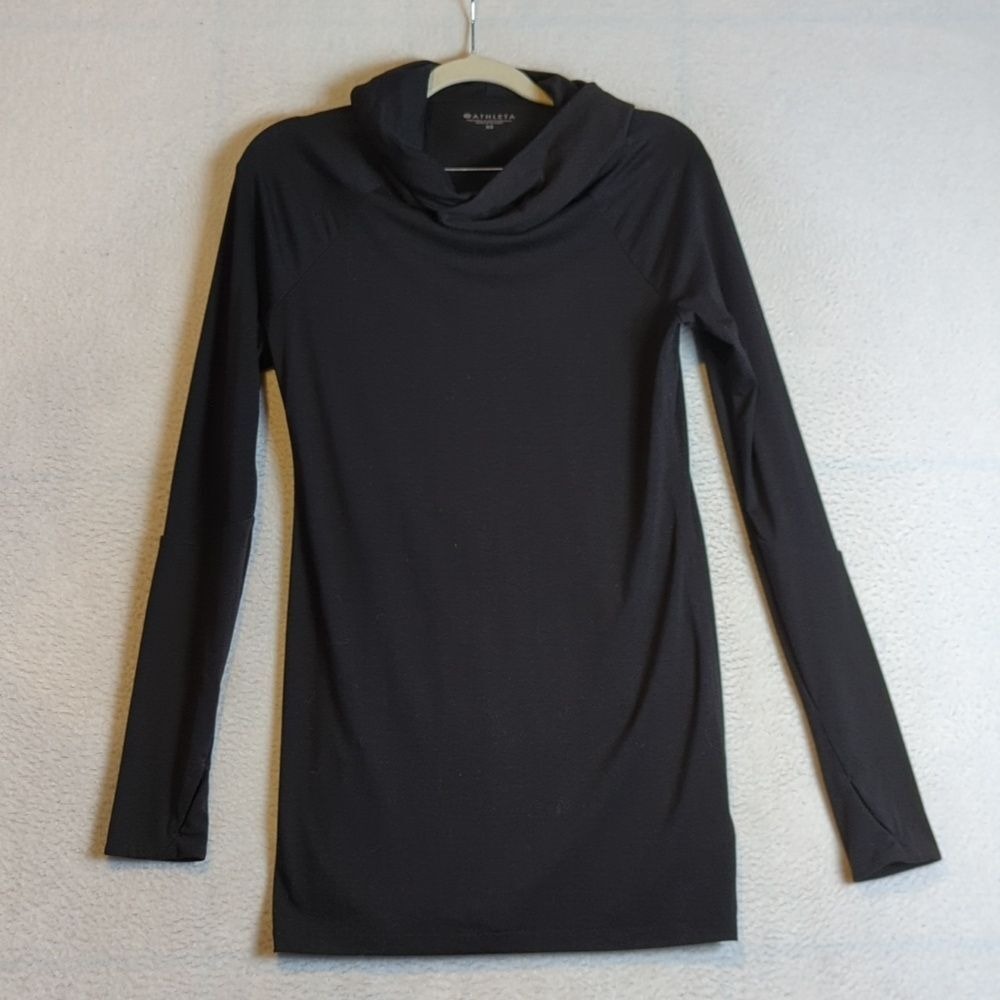 Athleta Women's Black Hooded Lightweight Long Sleeve Shirt Size XS